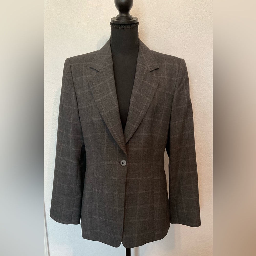 Armani Collezioni Charcoal Windowpane Single-Button Blazer